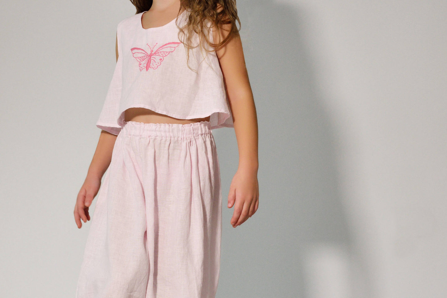 Linen Luxurious Pajama Set Butterfly For Girls