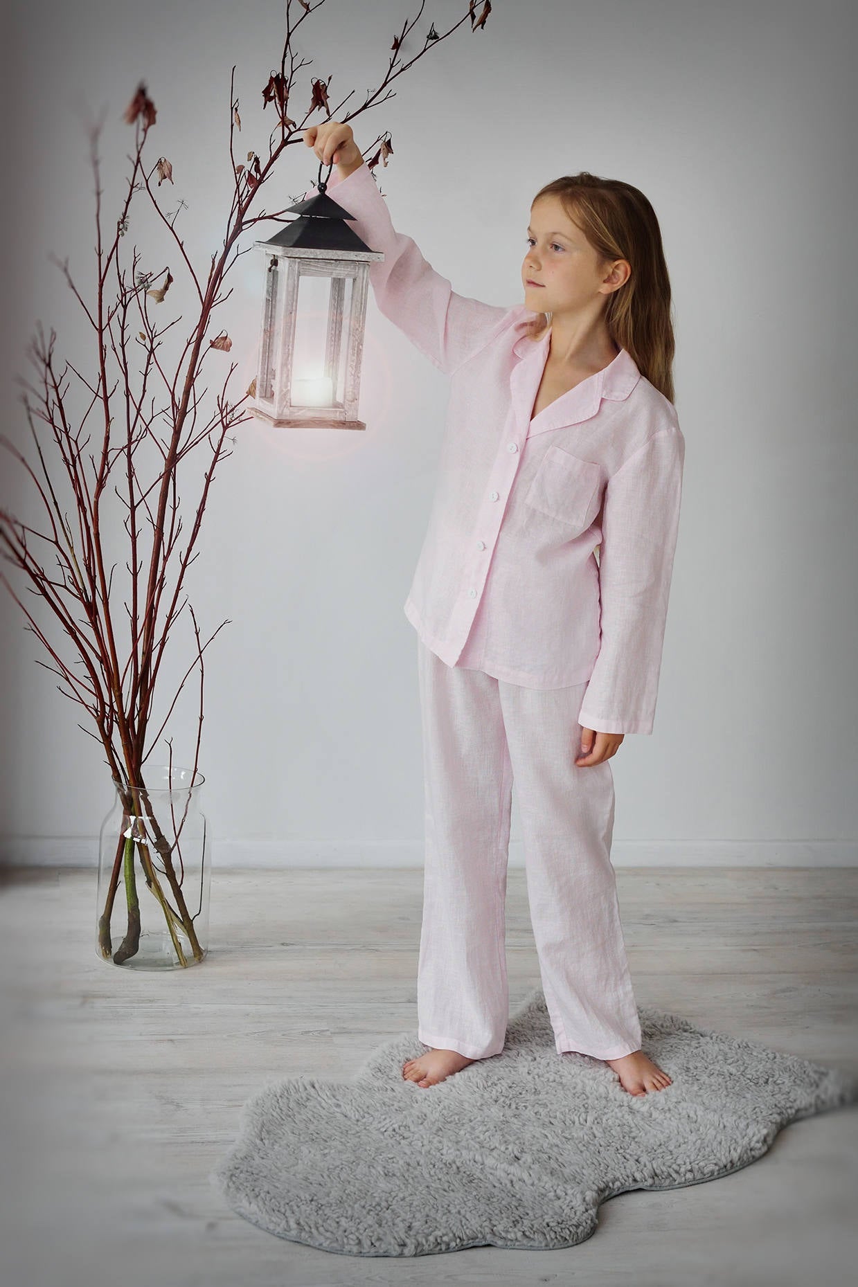 Linen Pajama Set For Girl 6-14 Years / Classical Pajama Children