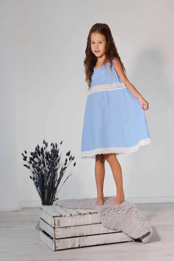 Linen Dress Laced For Girl/ Linen Gown For Girl/ Night Dress For Girls