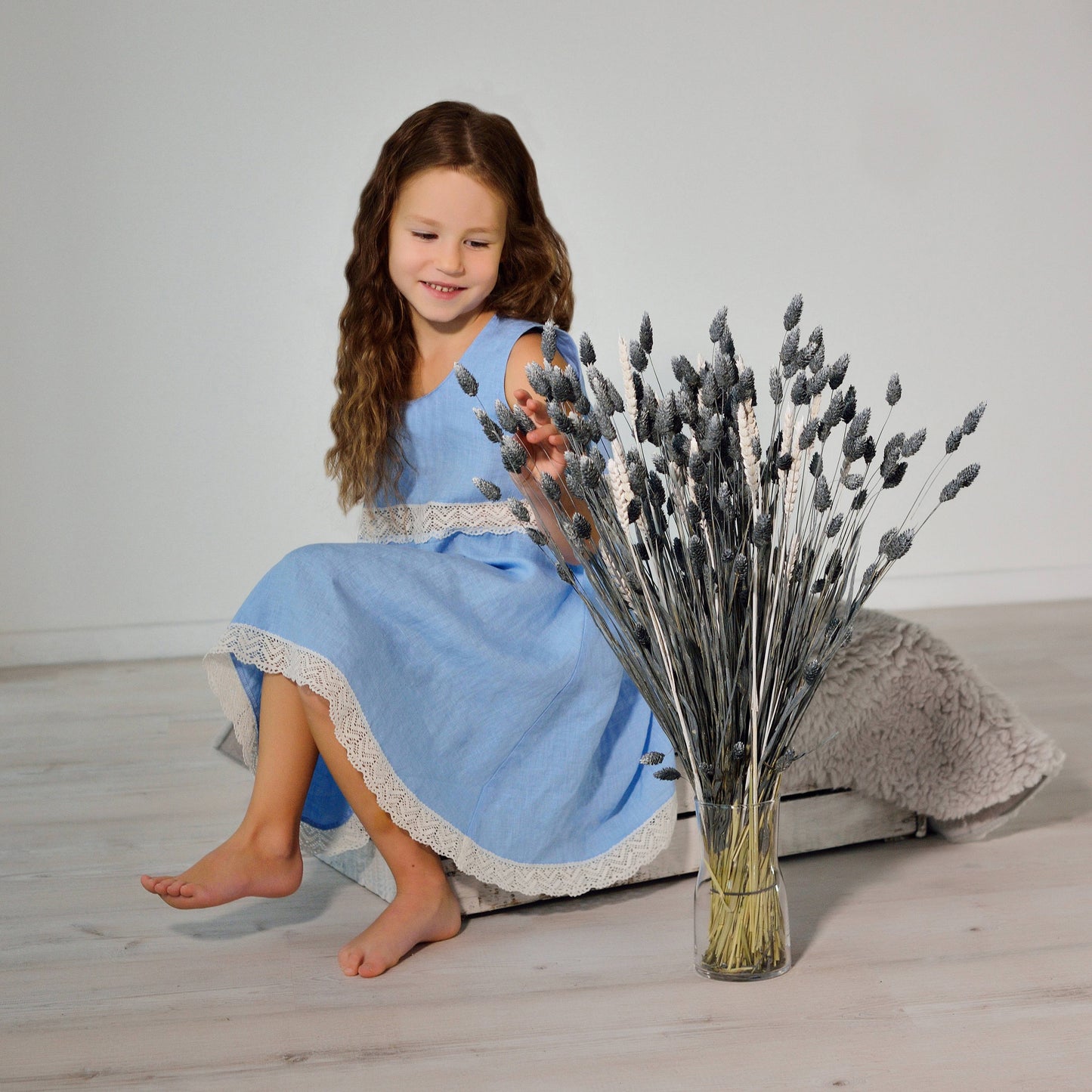 Linen Dress Laced For Girl/ Linen Gown For Girl/ Night Dress For Girls