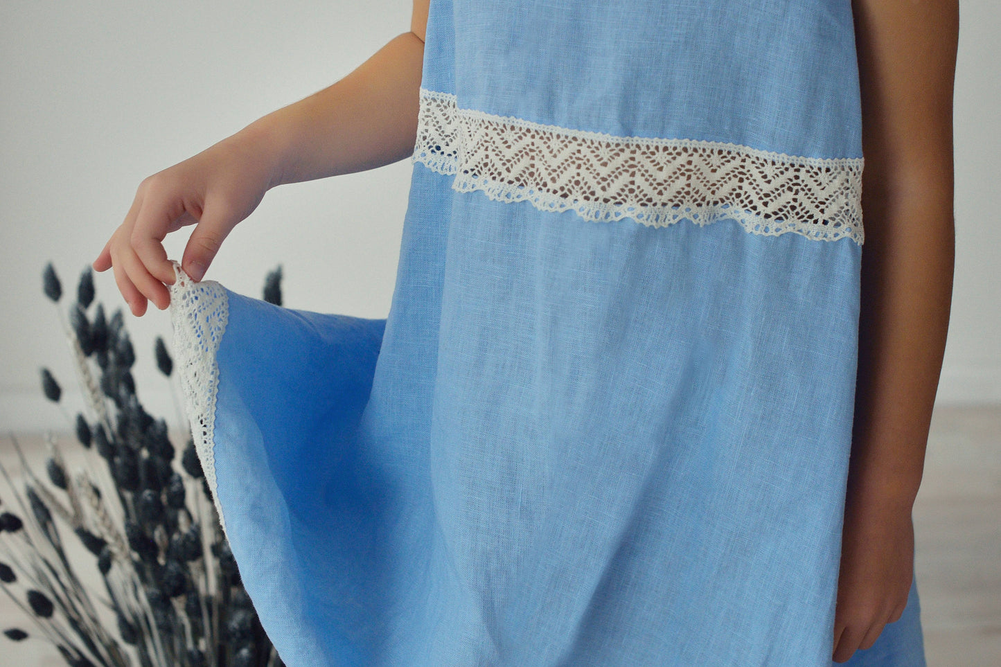 Linen Dress Laced For Girl/ Linen Gown For Girl/ Night Dress For Girls
