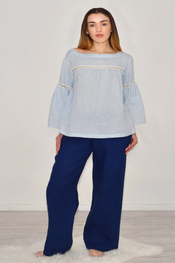 Linen Oversize Blouse BOHO with Lace