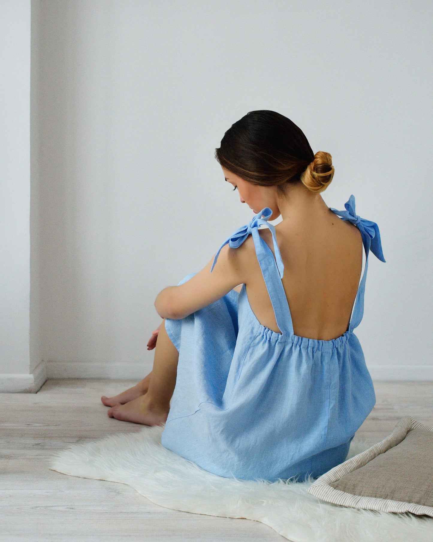 Linen Short Night Gown SUNNY with Crochet Front