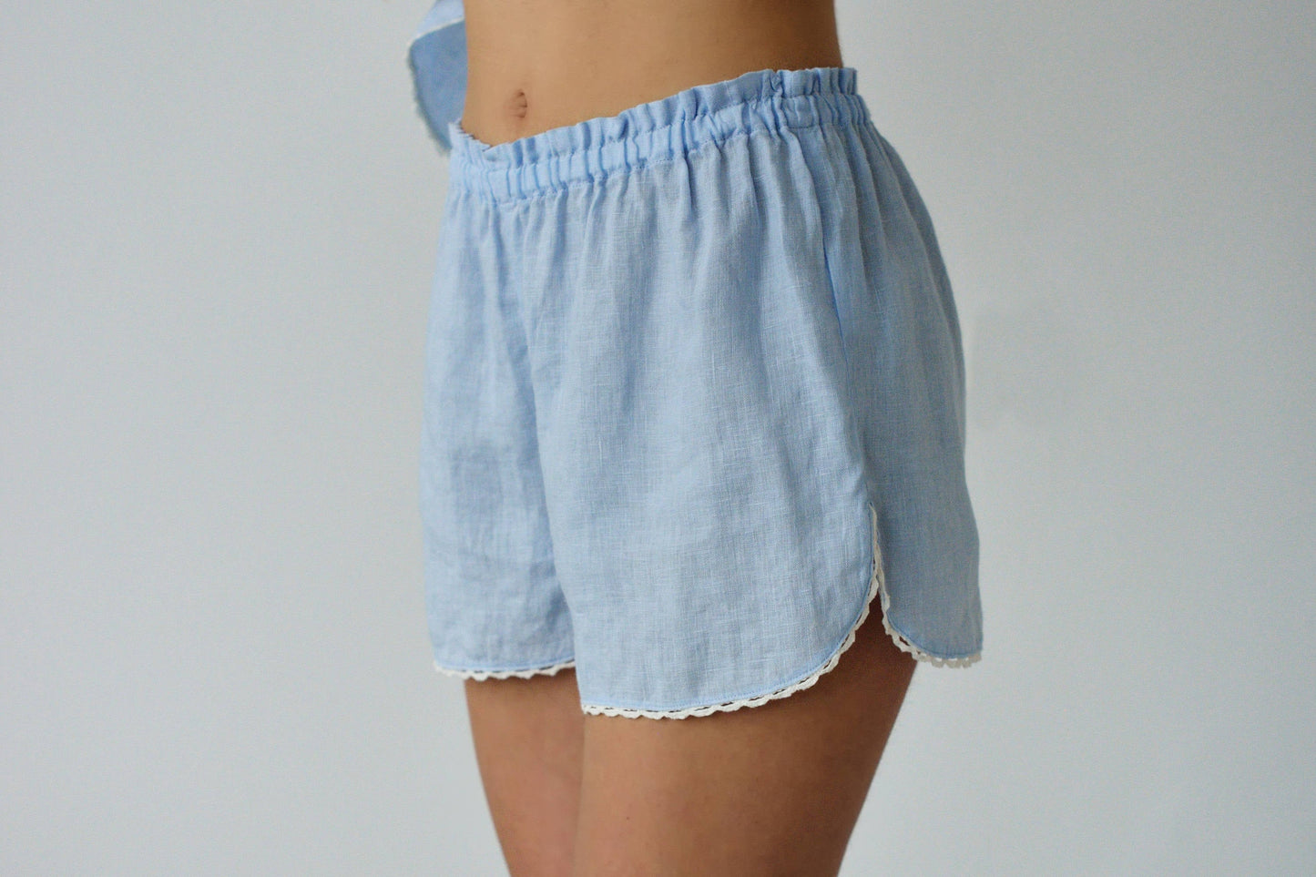 Linen Sleep Shorts ROSIE with Lace for Woman