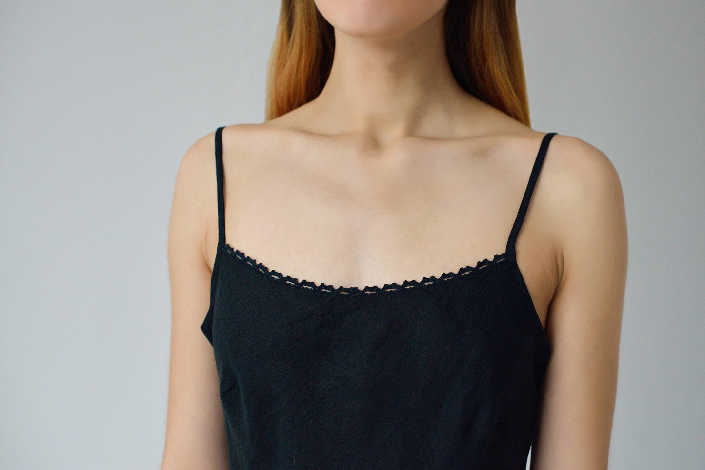 Linen Black Night Gown GABIJA/ Linen Slip with Lace and cut in Bias