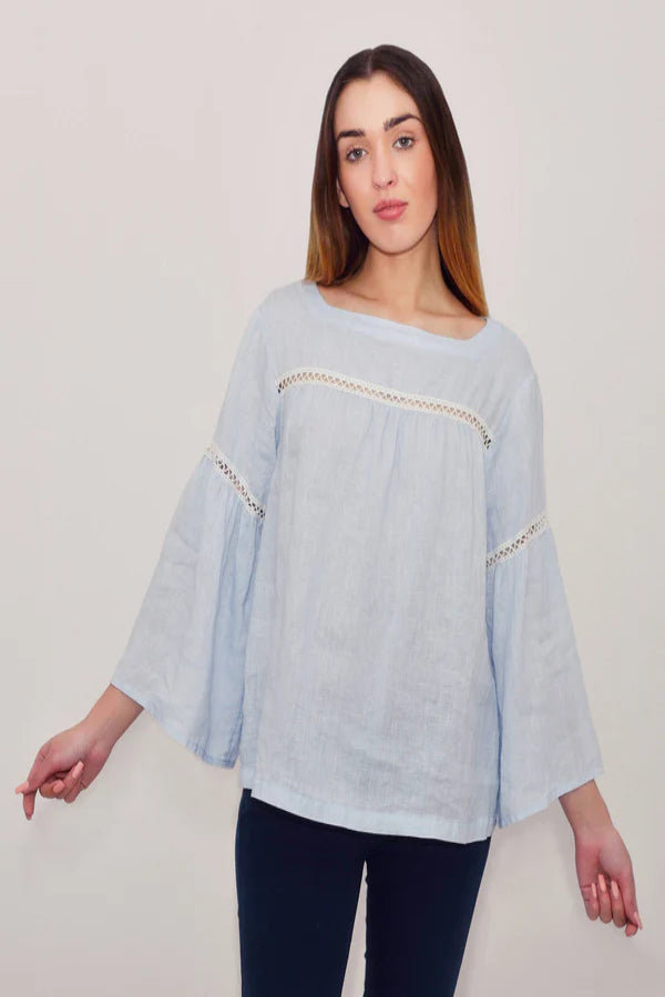Linen Oversize Blouse BOHO with Lace