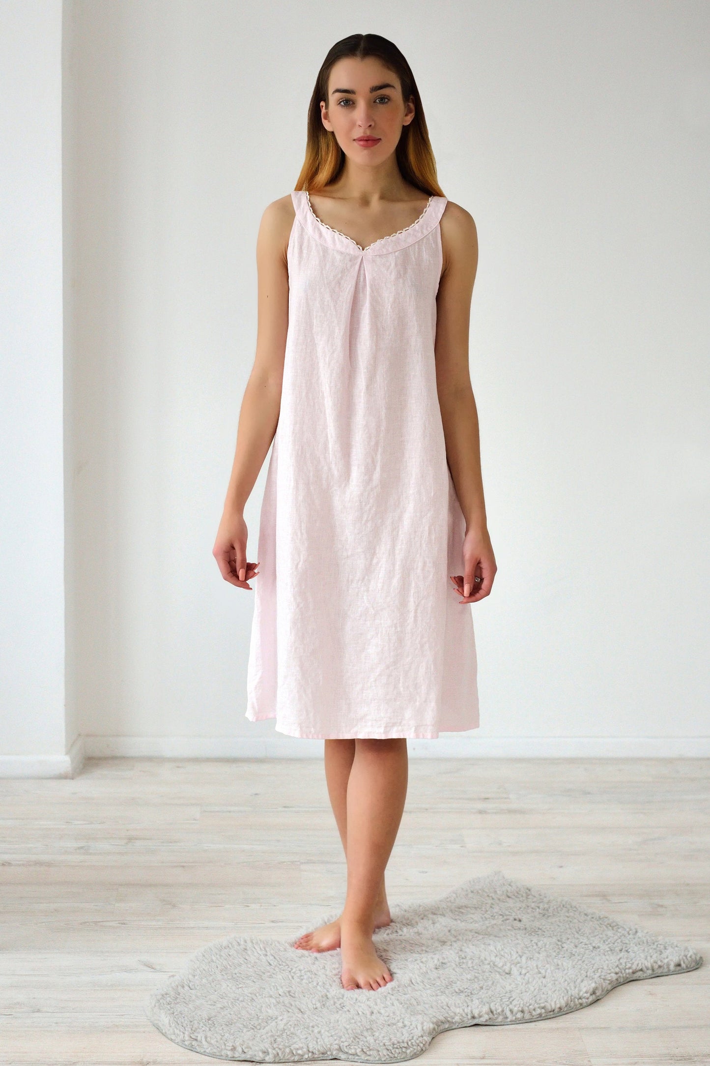 Linen Long Gown ROSIE LACED Sleeveless