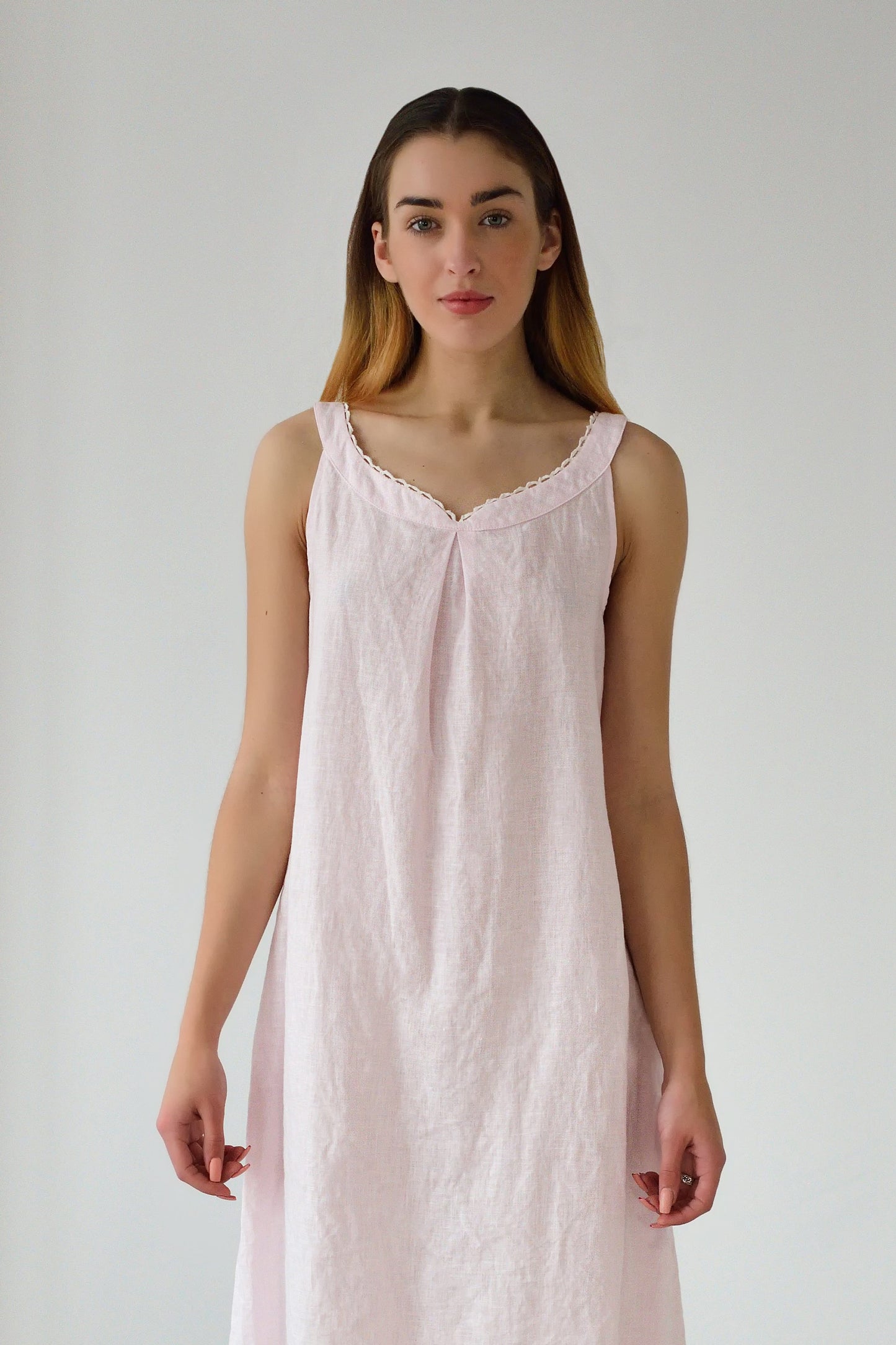 Linen Long Gown ROSIE LACED Sleeveless