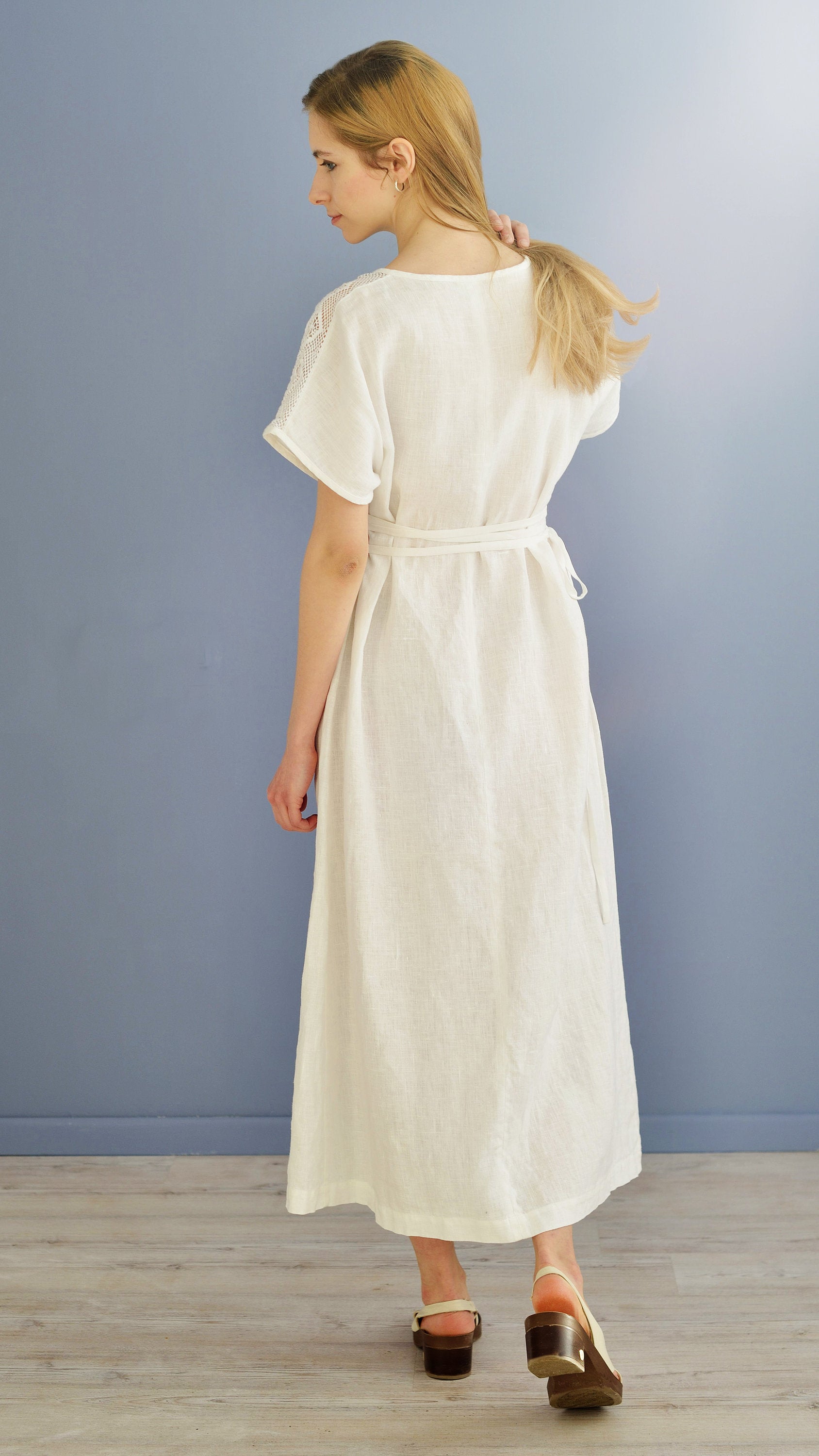Linen Long Dress AMELIA with Laced Front