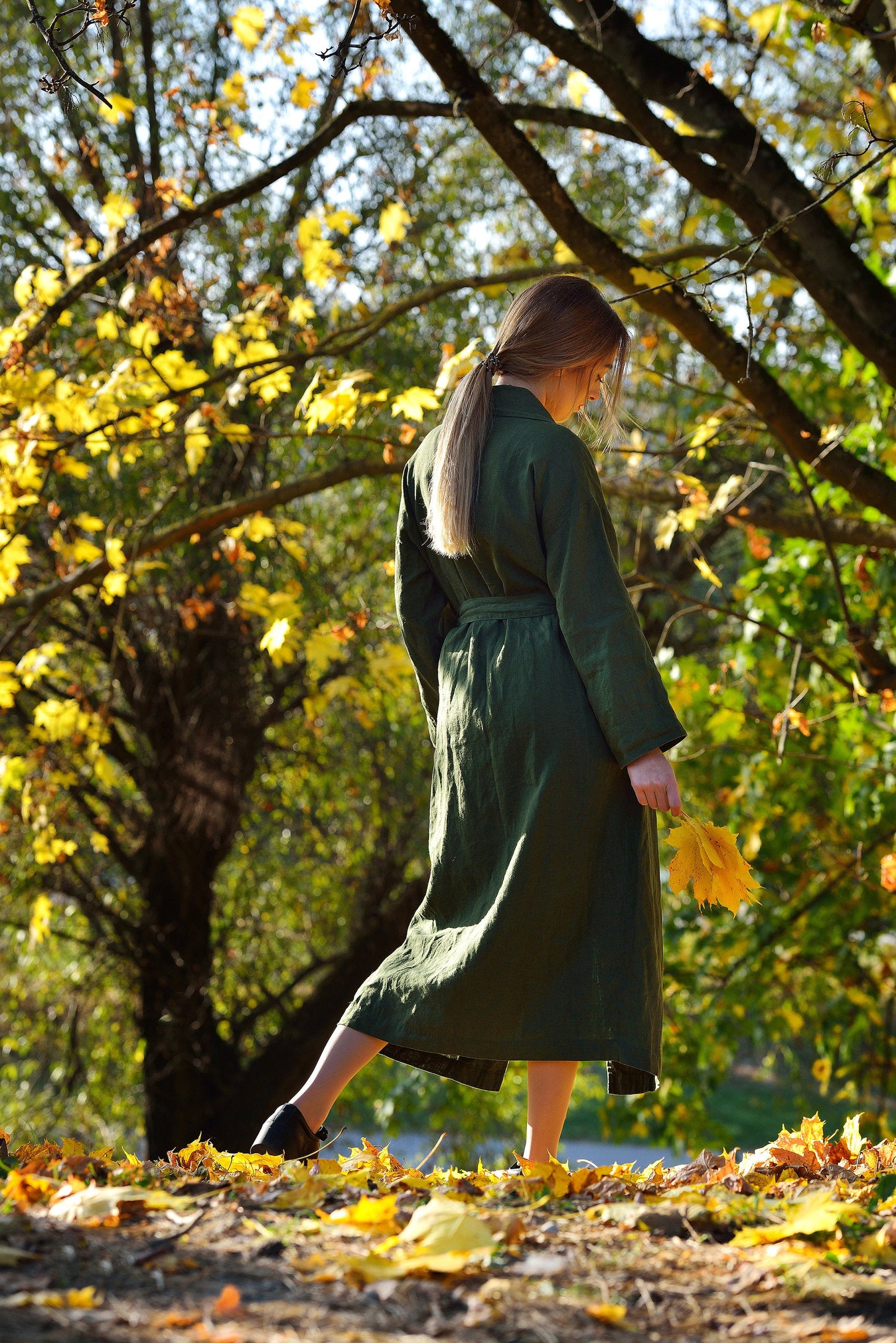 Linen Long Loose Oversize Coat REGINA with Shawl Collar and Big Pockets