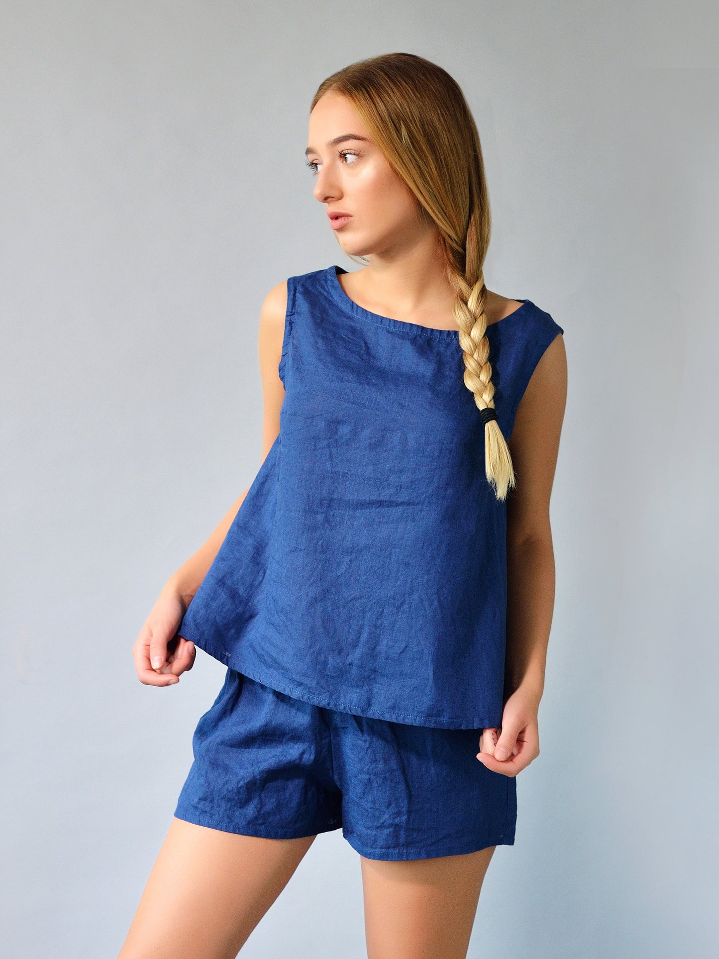 Linen Pajama Set SWING For Women - Top and Shorts