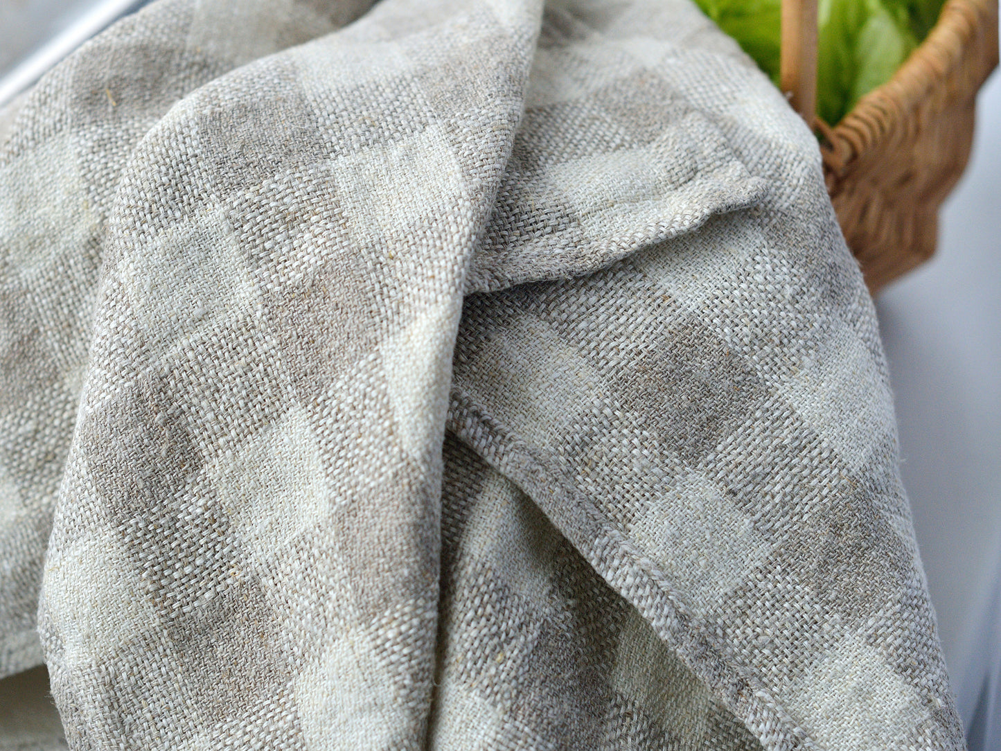 Linen Rustic Quality Undyed Kitchen Dish Towels Set of Two/ Heavy Weight Checkered Design Linen Towels