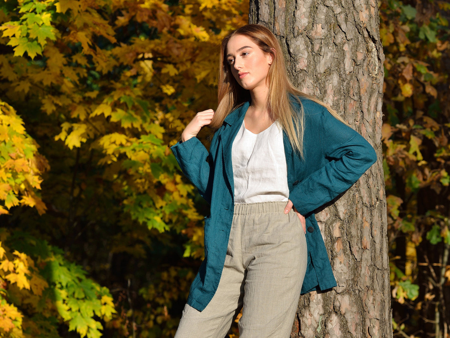 Linen Long Blazer DARIA/ Flax Jacket Casual