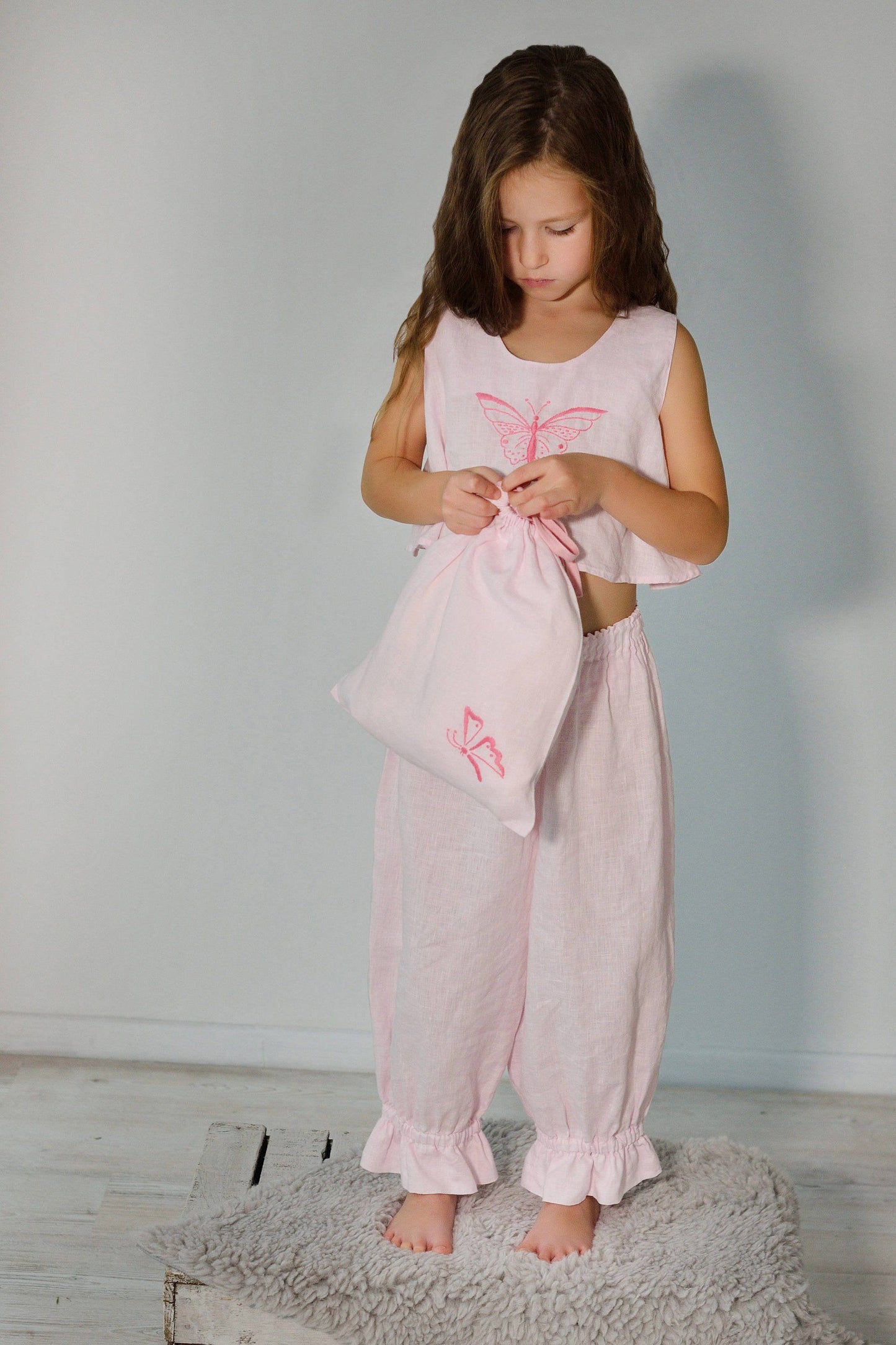 Linen Luxurious Pajama Set Butterfly For Girls