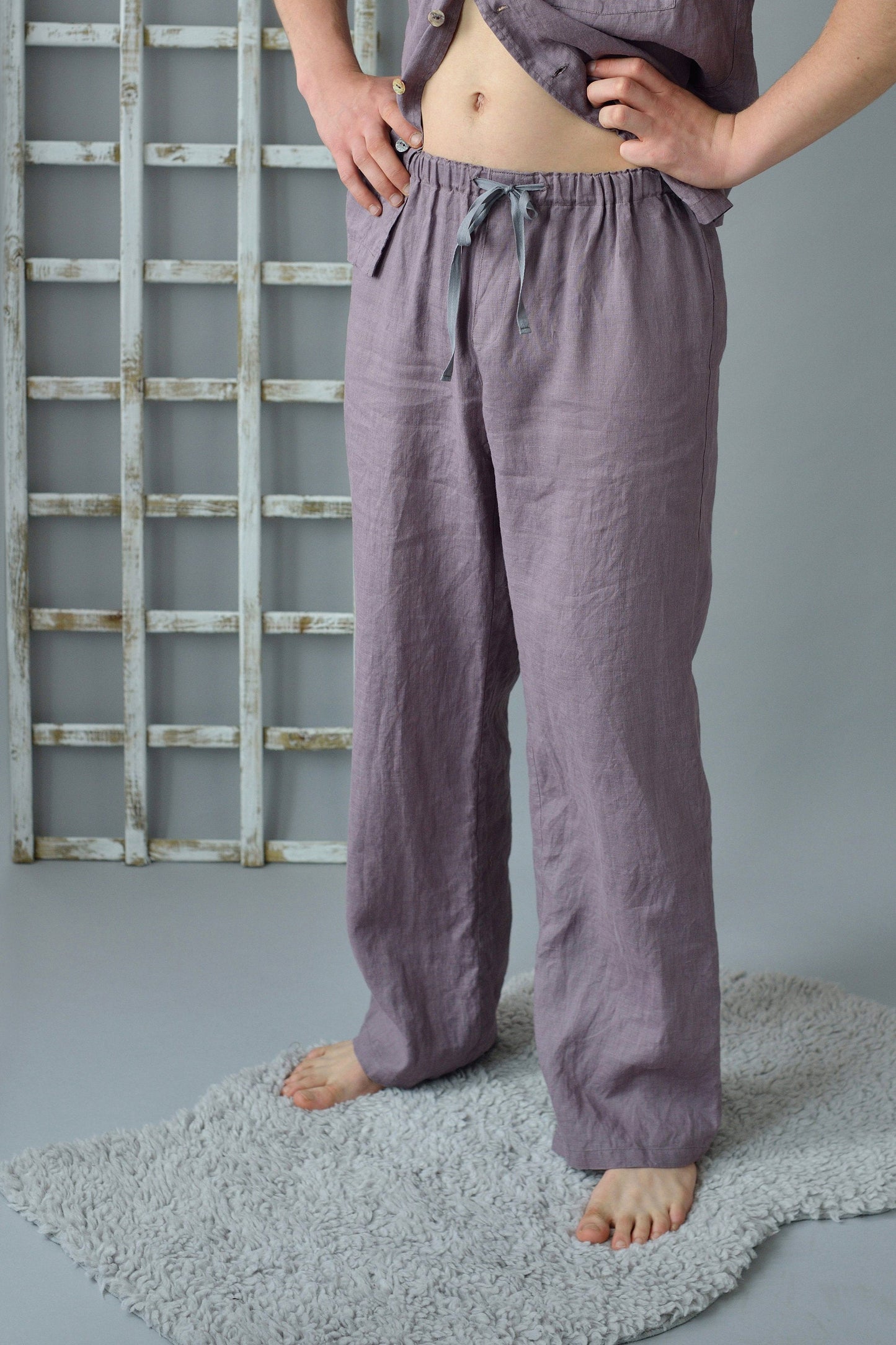Linen Men's Summer Pajama /Short Sleeve Top and Long Pants
