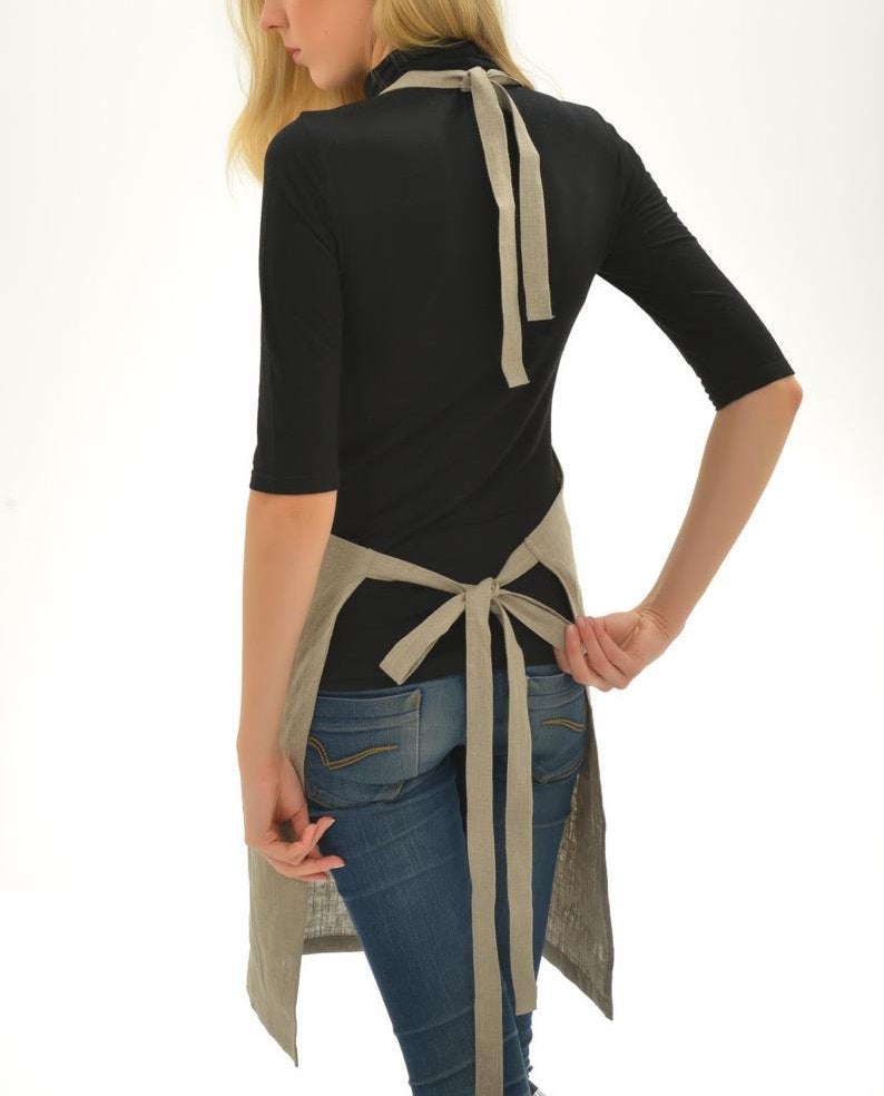 Linen Full Apron SNOWFLAKE with Handmade Embroidery
