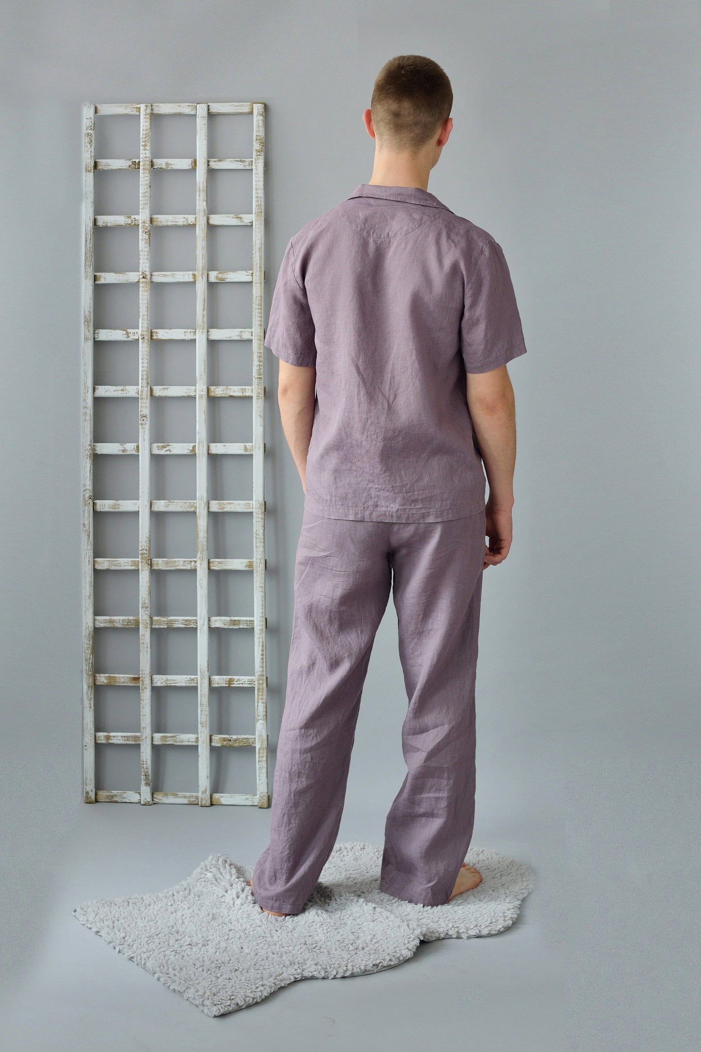 Linen Men's Summer Pajama /Short Sleeve Top and Long Pants