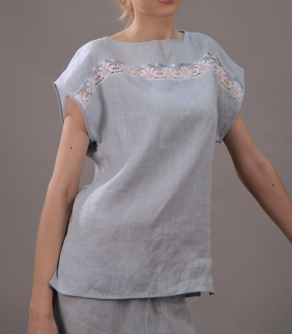 Linen CHARLOTTE Lace Top