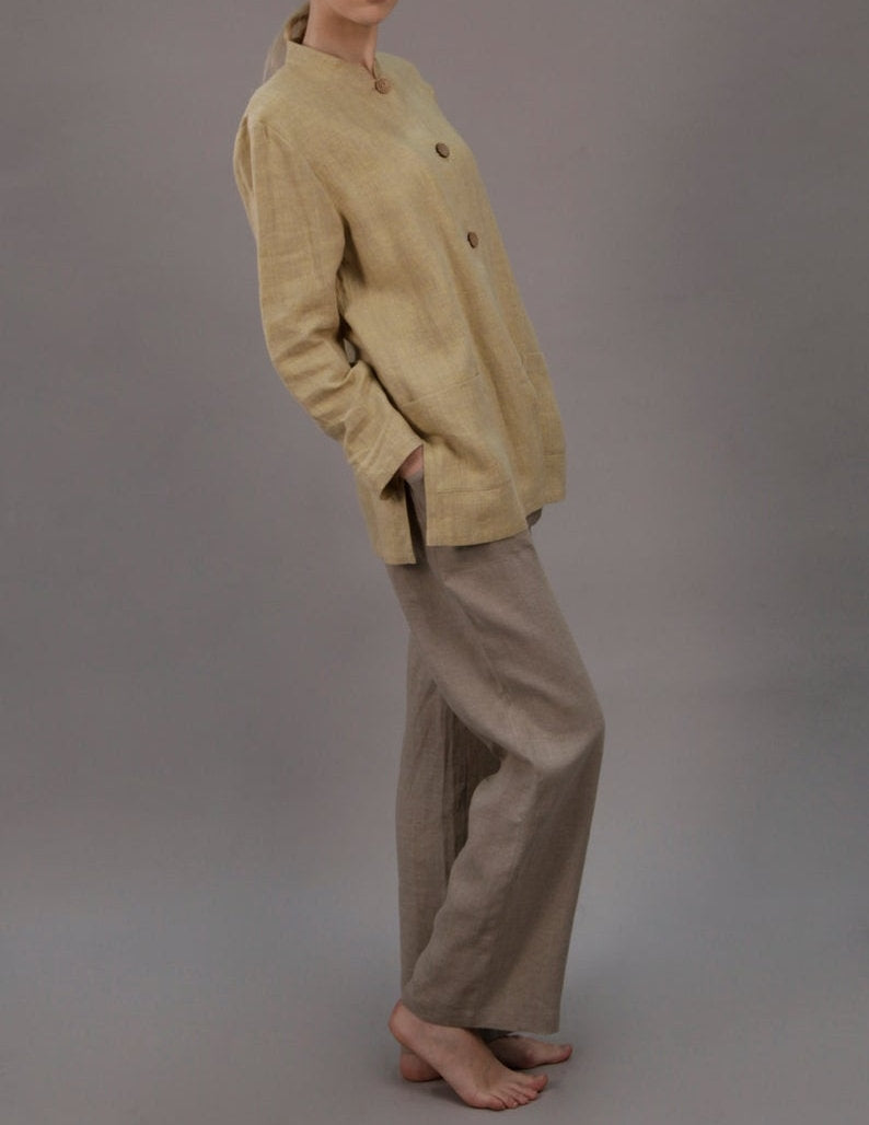 Linen Long Oversized Blazer STELLA with Stand