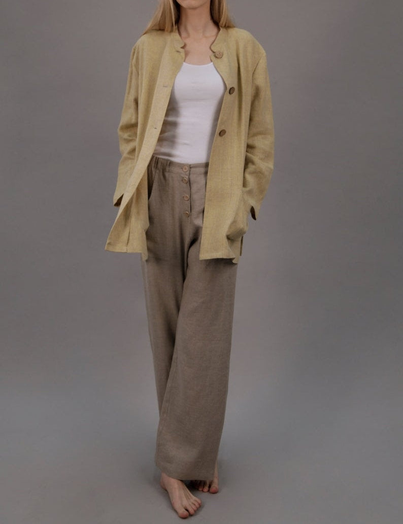 Linen Long Oversized Blazer STELLA with Stand