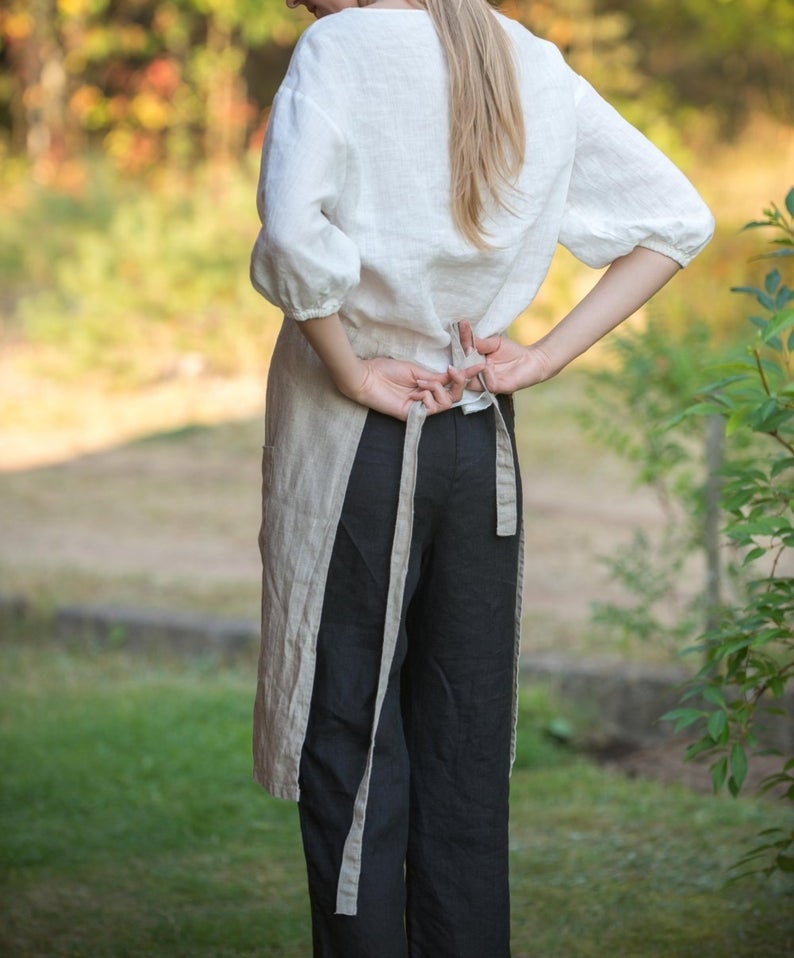 Linen Full Apron With Adjustable Straps/ Unisex Natural Apron