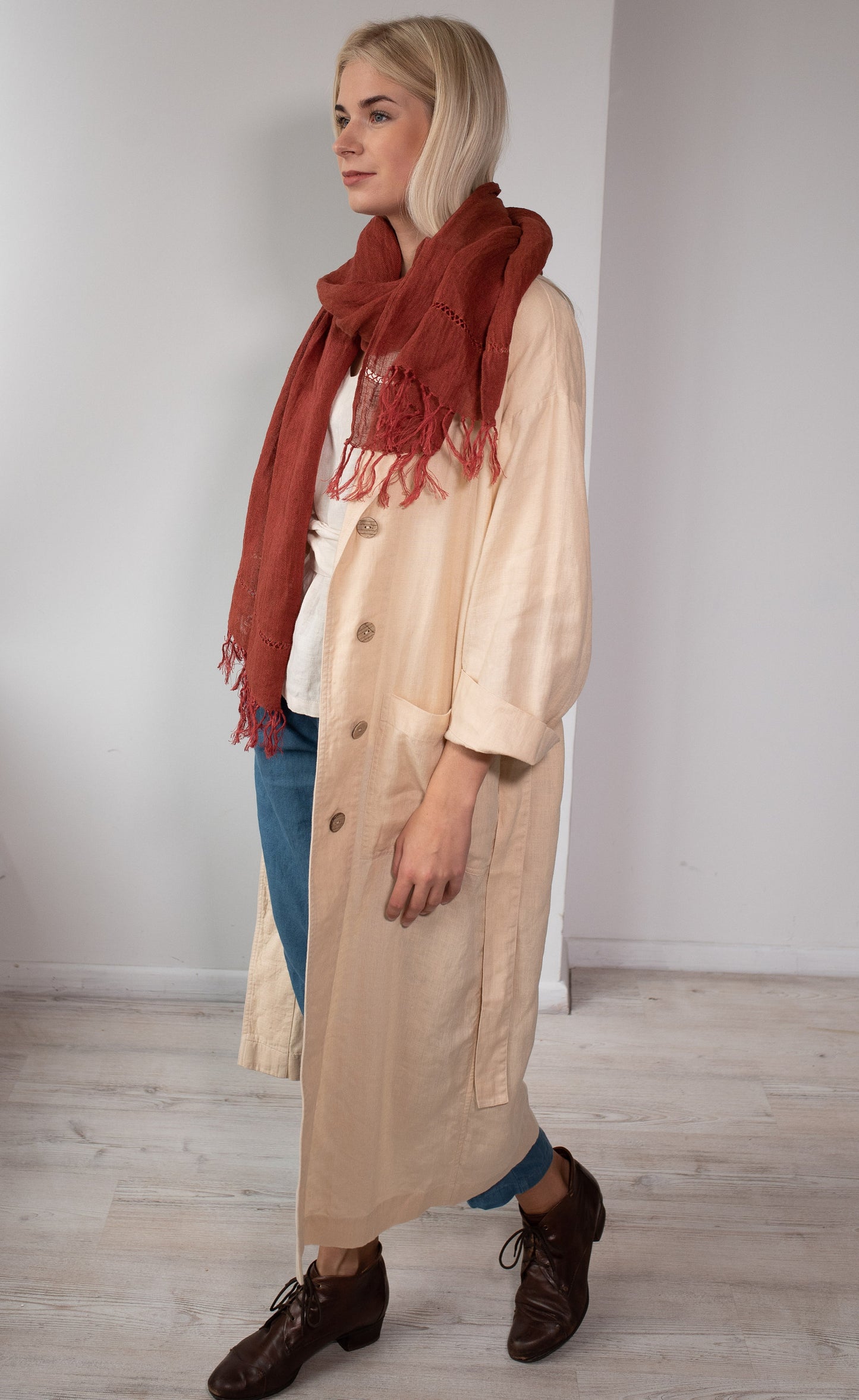 Linen Long Loose Oversize Cardigan REGINA in Vanilla Cream Color
