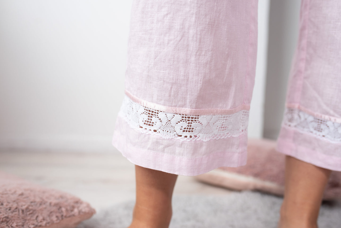 Linen Pajama Set CHARLOTTE with Lace