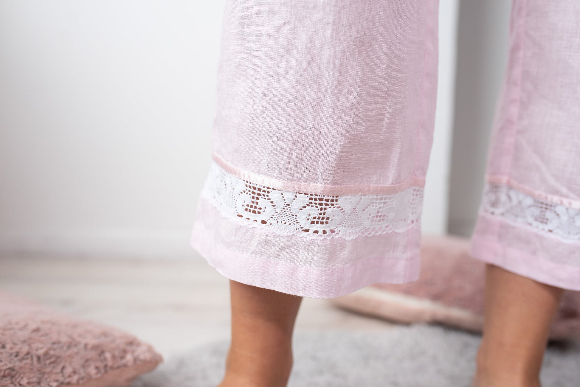 Linen Pajama Set CHARLOTTE with Lace