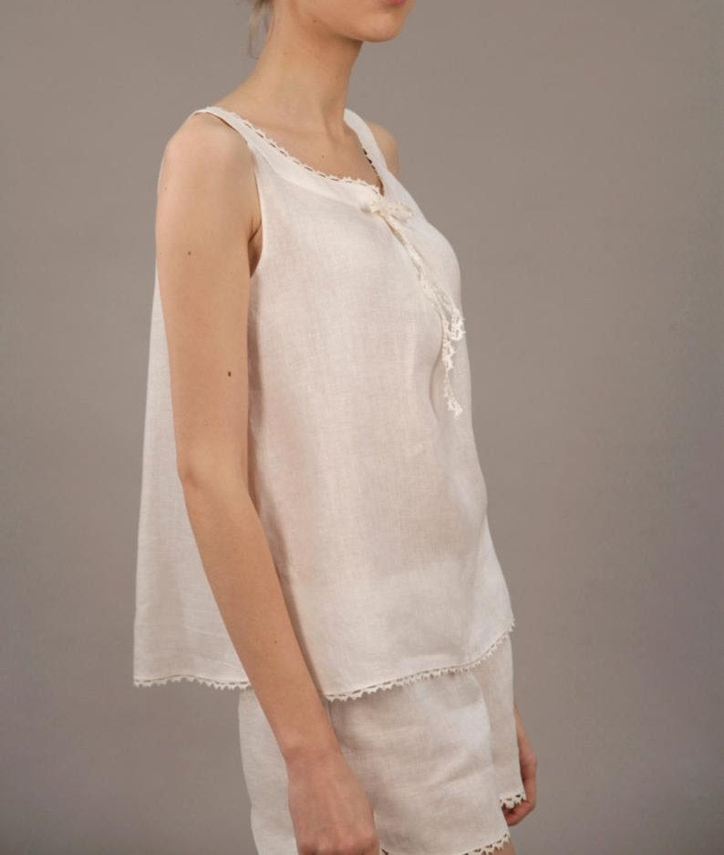 Linen Pajama Set ROSIE LACED With Shorts