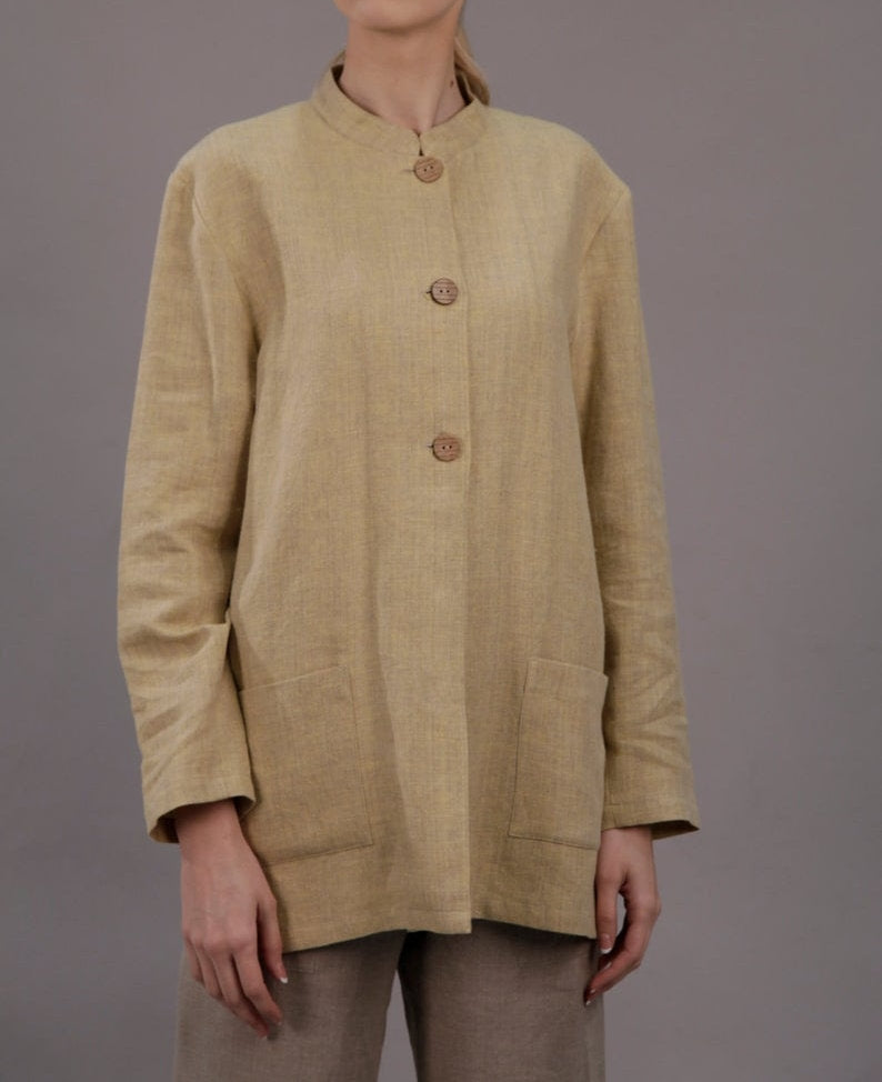Linen Long Oversized Blazer STELLA with Stand