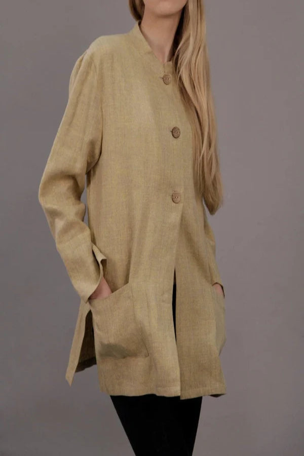 Linen Long Stylish Blazer STELLA with Stand and Side Slits