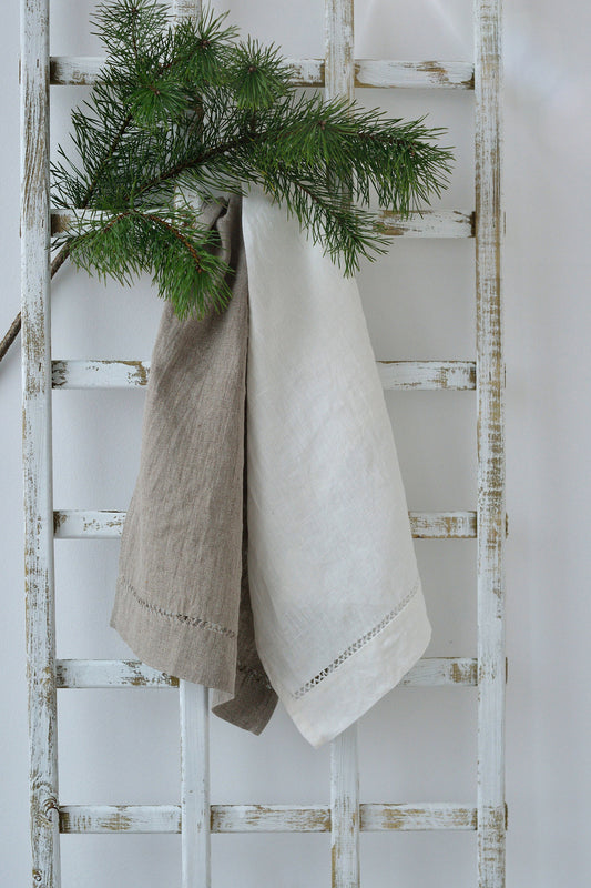 Linen Towel Natural With Drawnwork/ Organic Towel Vintage Handstitched/ Linen Hand Towel Hygge/ Luxury Christmas Linen Gift