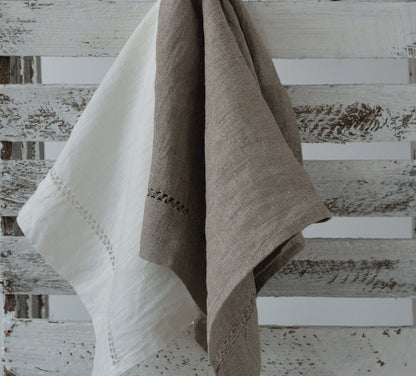 Linen Towel Natural With Drawnwork/ Organic Towel Vintage Handstitched/ Linen Hand Towel Hygge/ Luxury Christmas Linen Gift