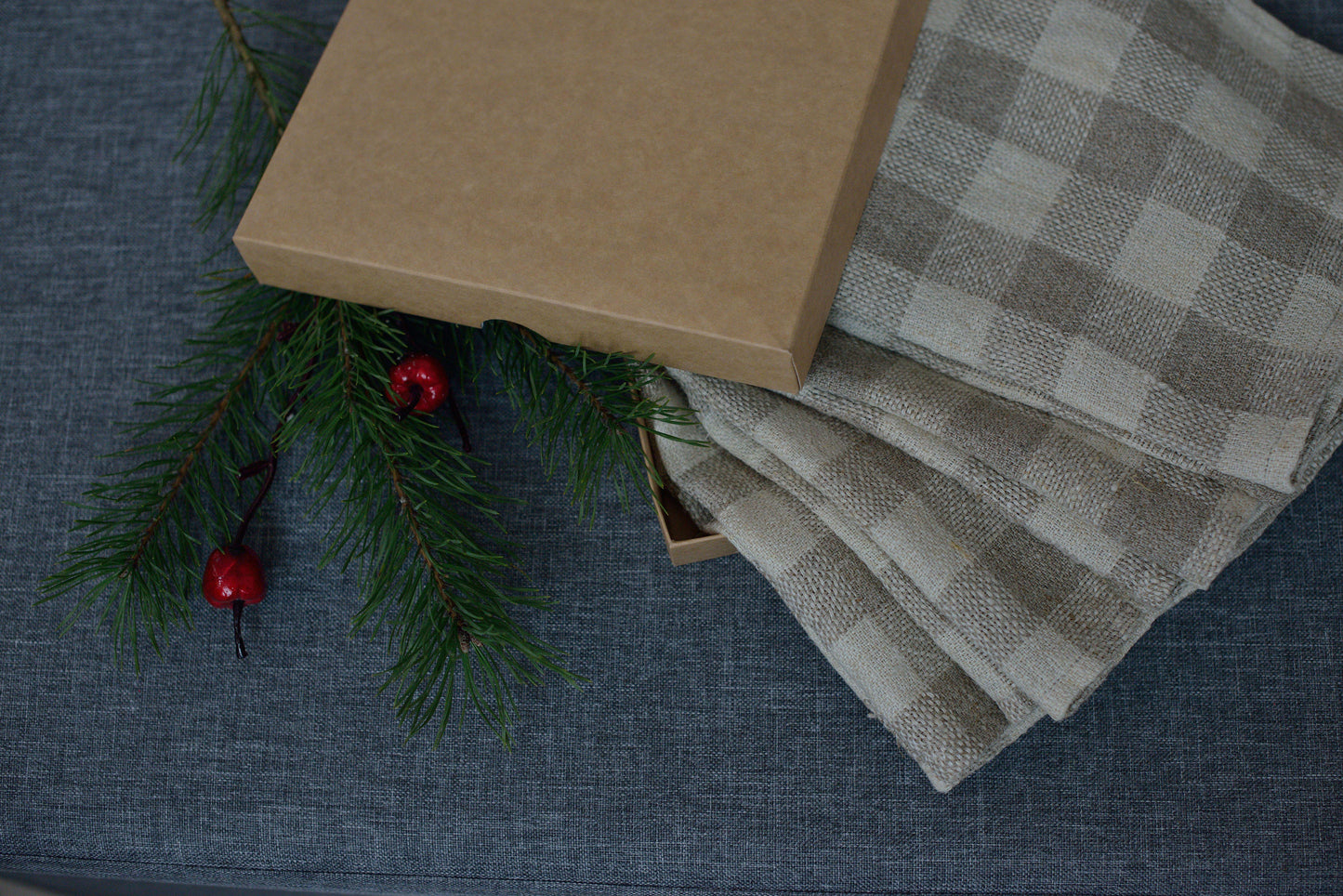 Linen Natural Napkins Checkered in Rough Quality Undyed Flax