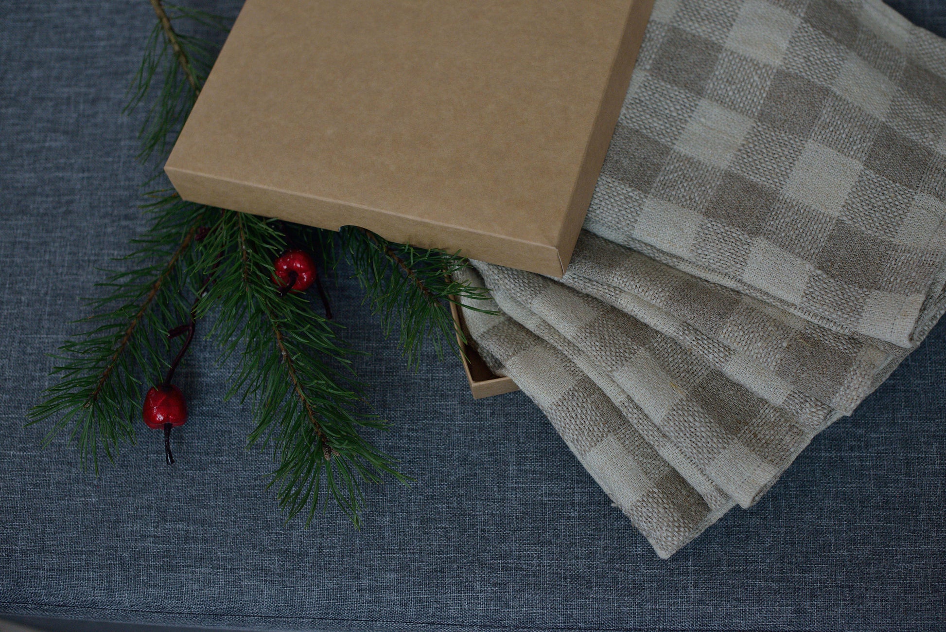 Linen Natural Napkins Checkered in Rough Quality Undyed Flax