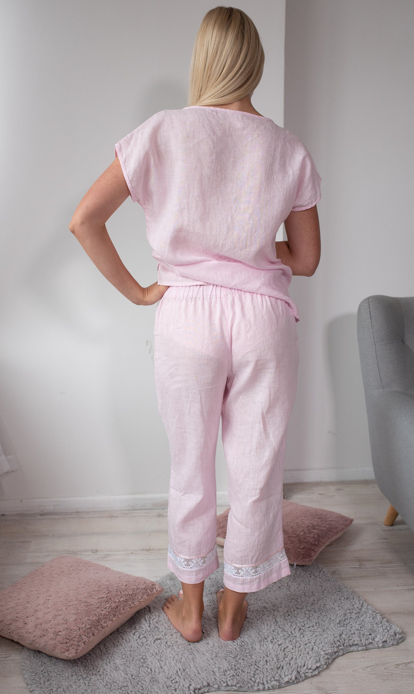 Linen Pajama Set CHARLOTTE with Lace