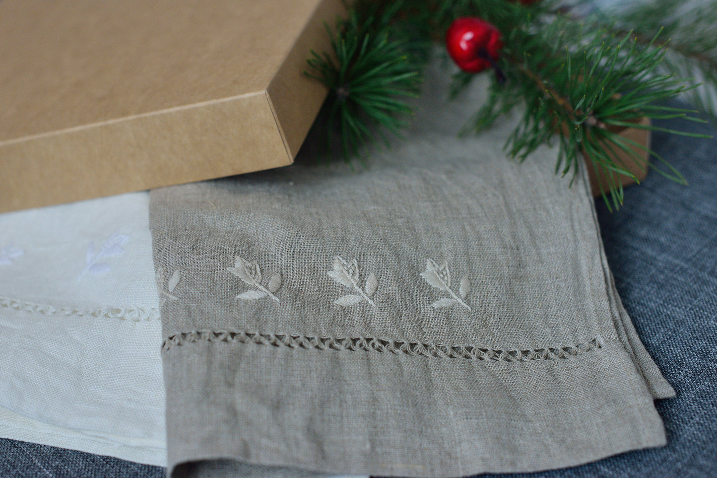 Linen Guest-Face Towel/ Dish Towel Organic/ Handembroidered Towel Linen/ Vintage Christmas Gift / Linen Hand Towel/ Hygge Bath Towel Linen