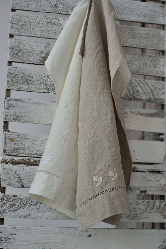 Linen Guest-Face Towel/ Dish Towel Organic/ Handembroidered Towel Linen/ Vintage Christmas Gift / Linen Hand Towel/ Hygge Bath Towel Linen