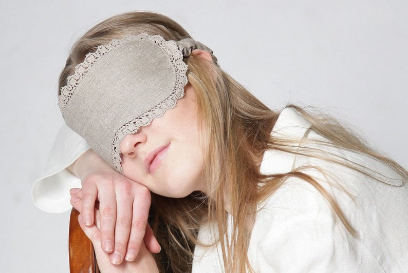 Linen White Sleep Eye Mask Laced/ Luxury Sleeping Eyewear For Her