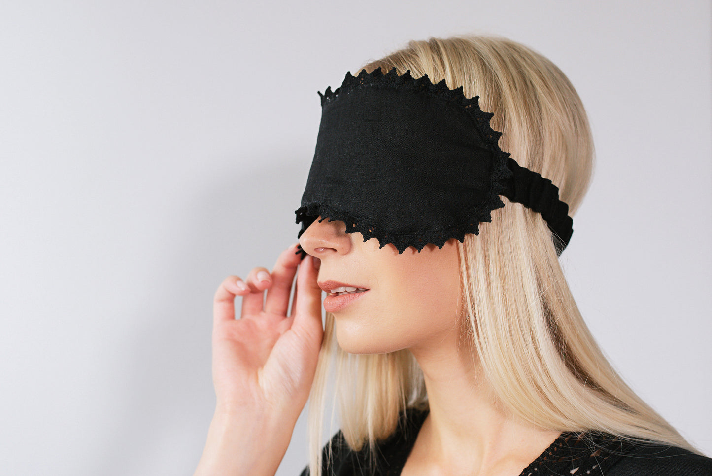 Linen White Sleep Eye Mask Laced/ Luxury Sleeping Eyewear For Her