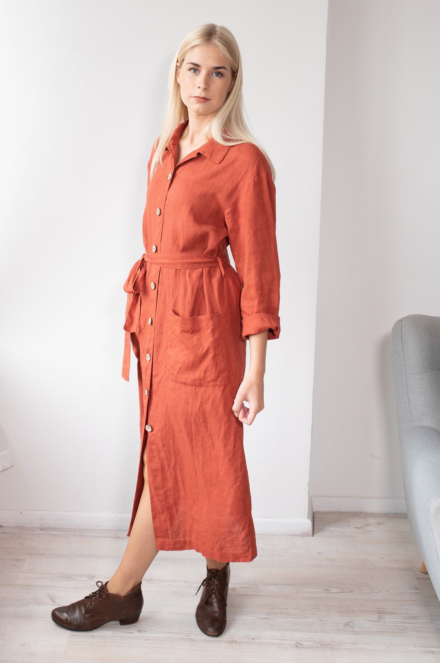 Linen Long Loose Blazer SANDI /Linen Shirt Dress