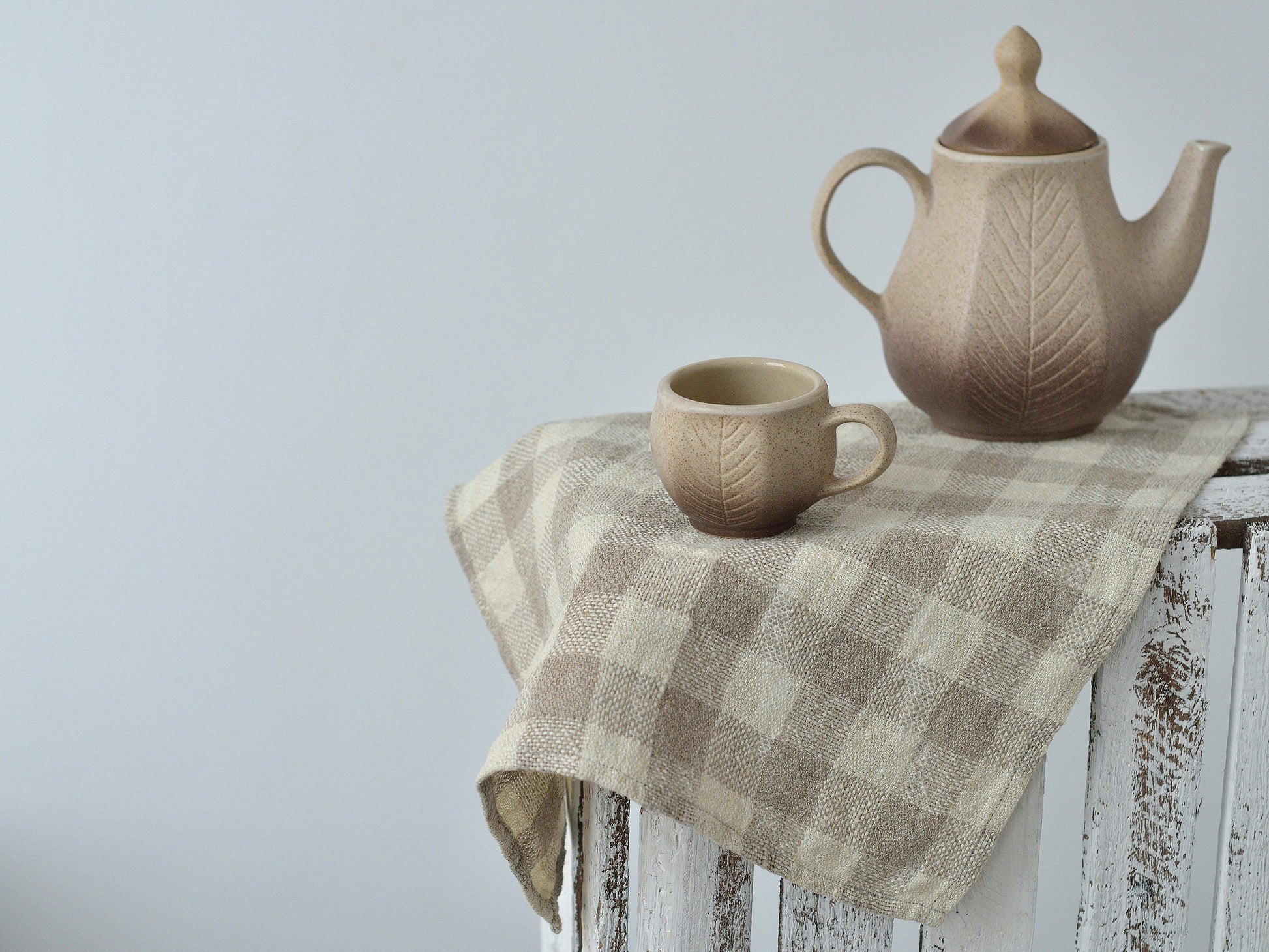 Linen Natural Napkins Checkered in Rough Quality Undyed Flax