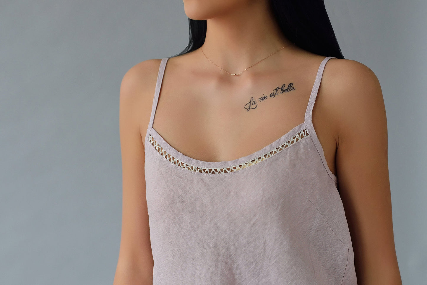 Linen Organic Slip MONA with Laced Front