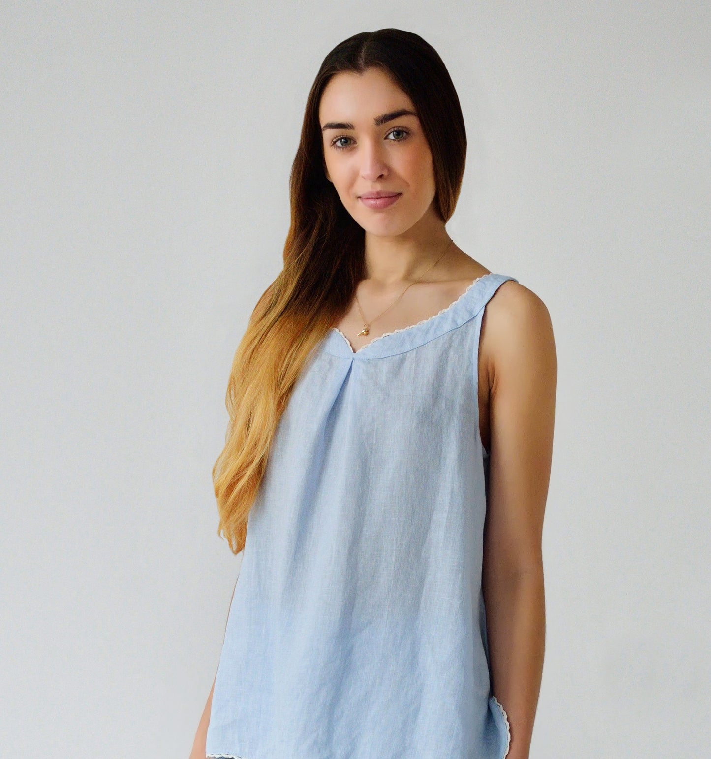 Linen Long Gown ROSIE LACED Sleeveless