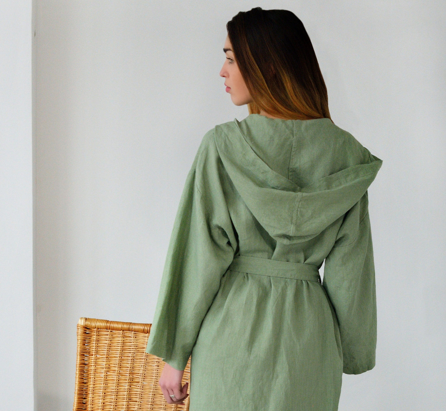 Linen Short Bath Robe MILDA Hooded