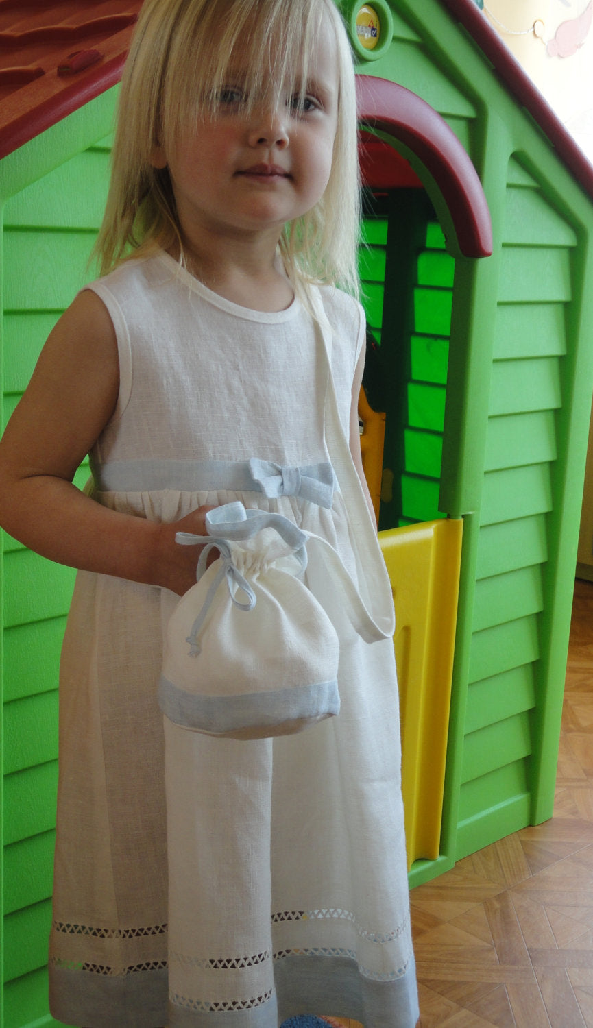 Linen White Sleeveless Dress for Girl with Drawnwork
