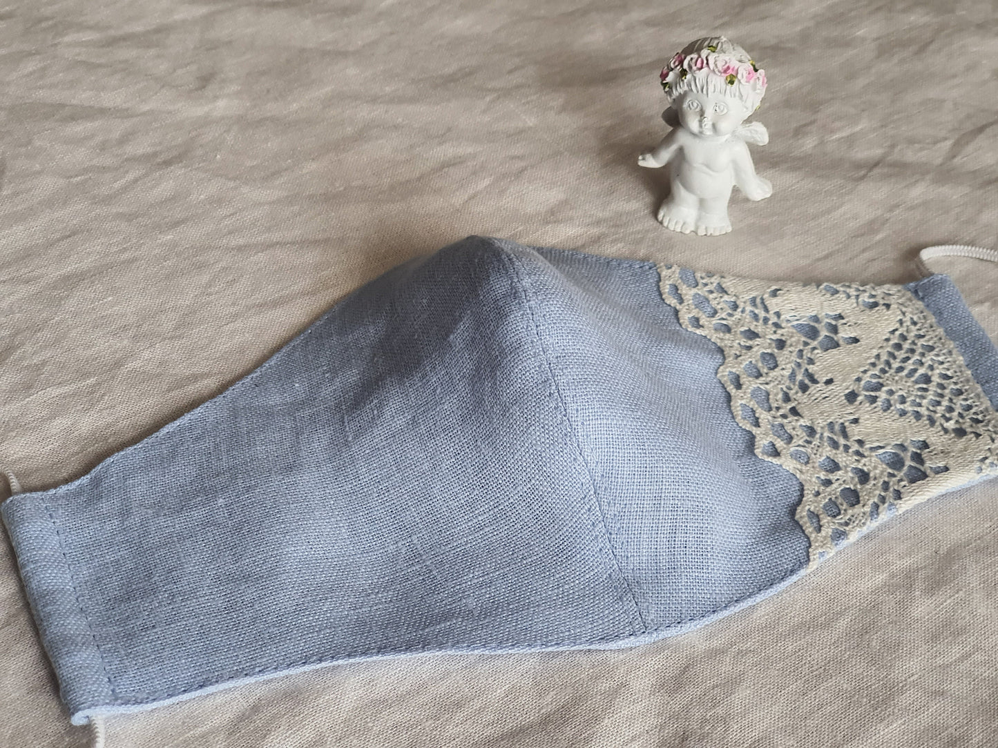 Occasional Linen Face Mask Laced/ Reusable Organic Mask With filter pocket