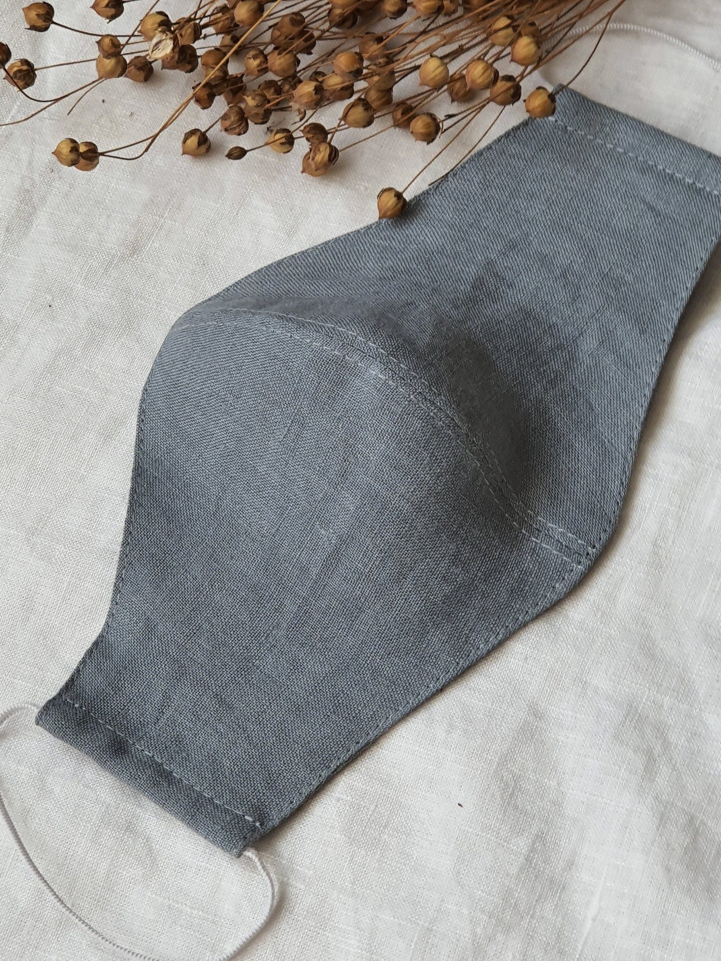 Linen Face Mask for Adults/ Reusable Organic Mask With Filter Pocket