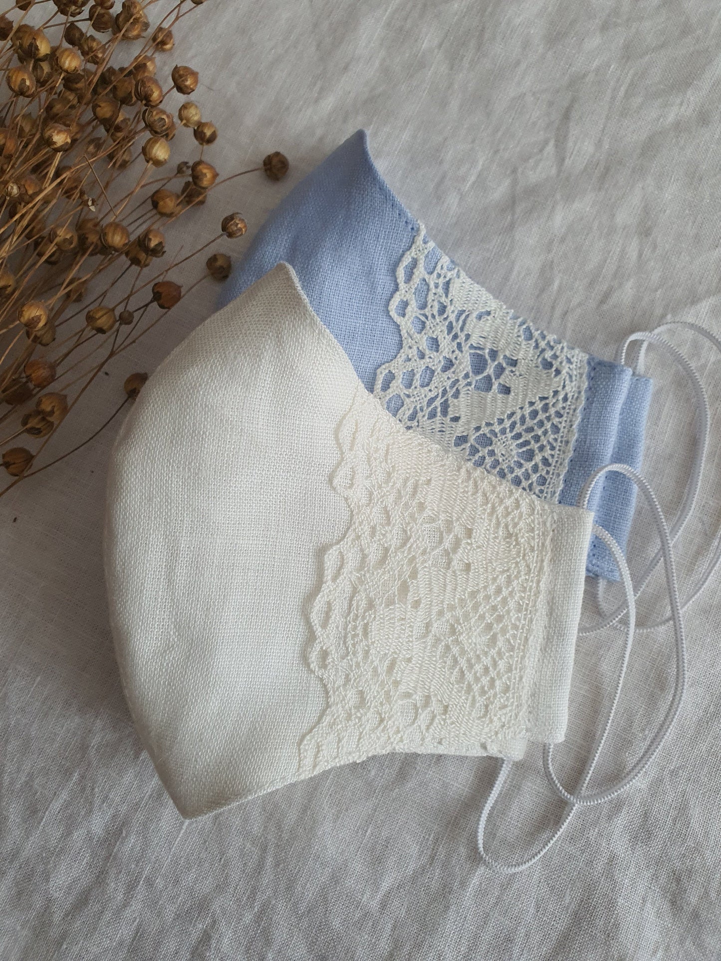 Occasional Linen Face Mask Laced/ Reusable Organic Mask With filter pocket