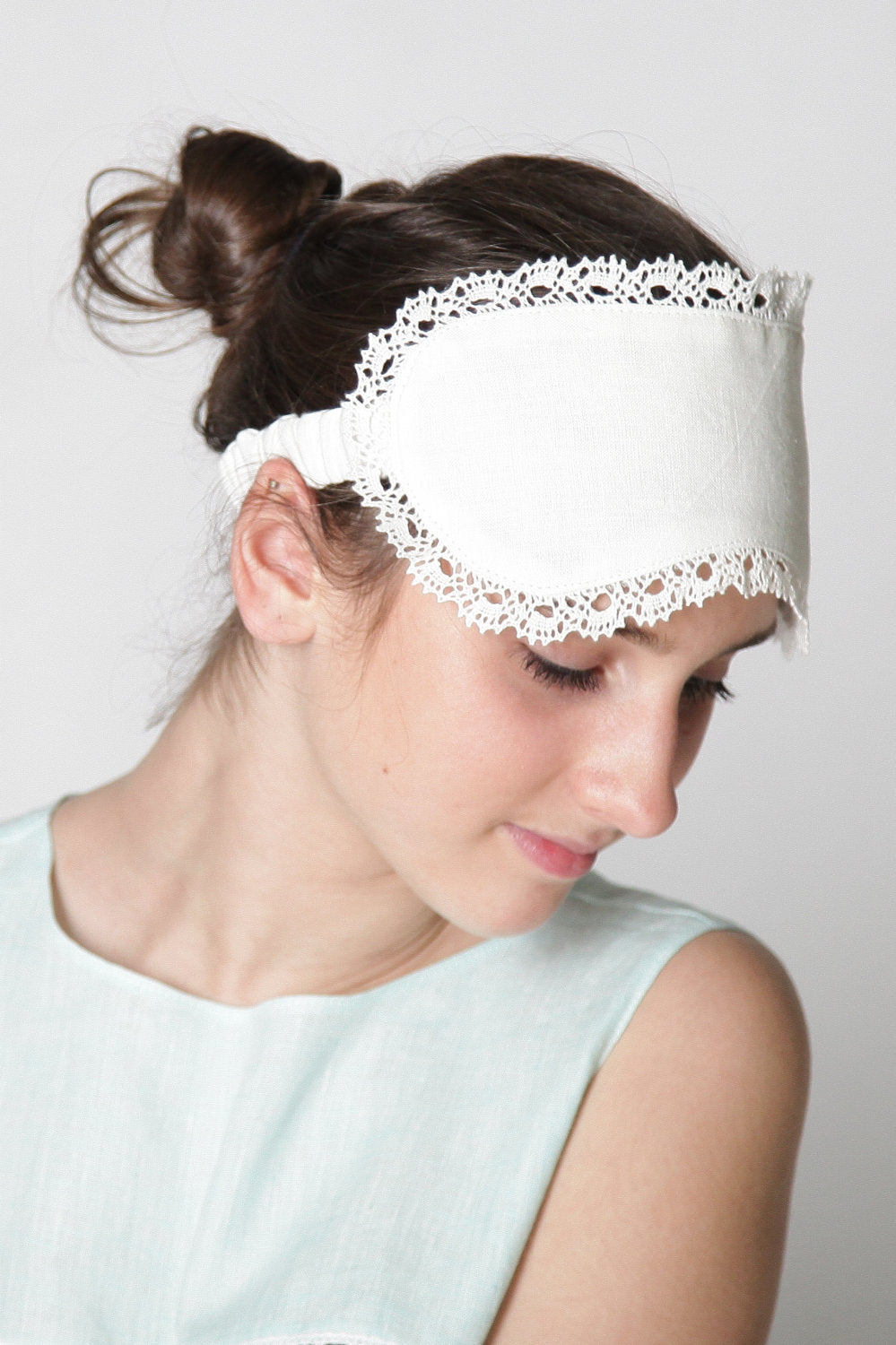 Linen White Sleep Eye Mask Laced/ Luxury Sleeping Eyewear For Her